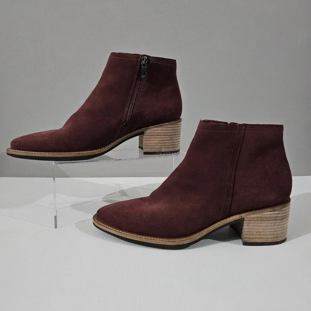 Ecco Shape 35 Sartorelle Ankle Boot EU 39 Red Suede Water Resistant Heel NEW